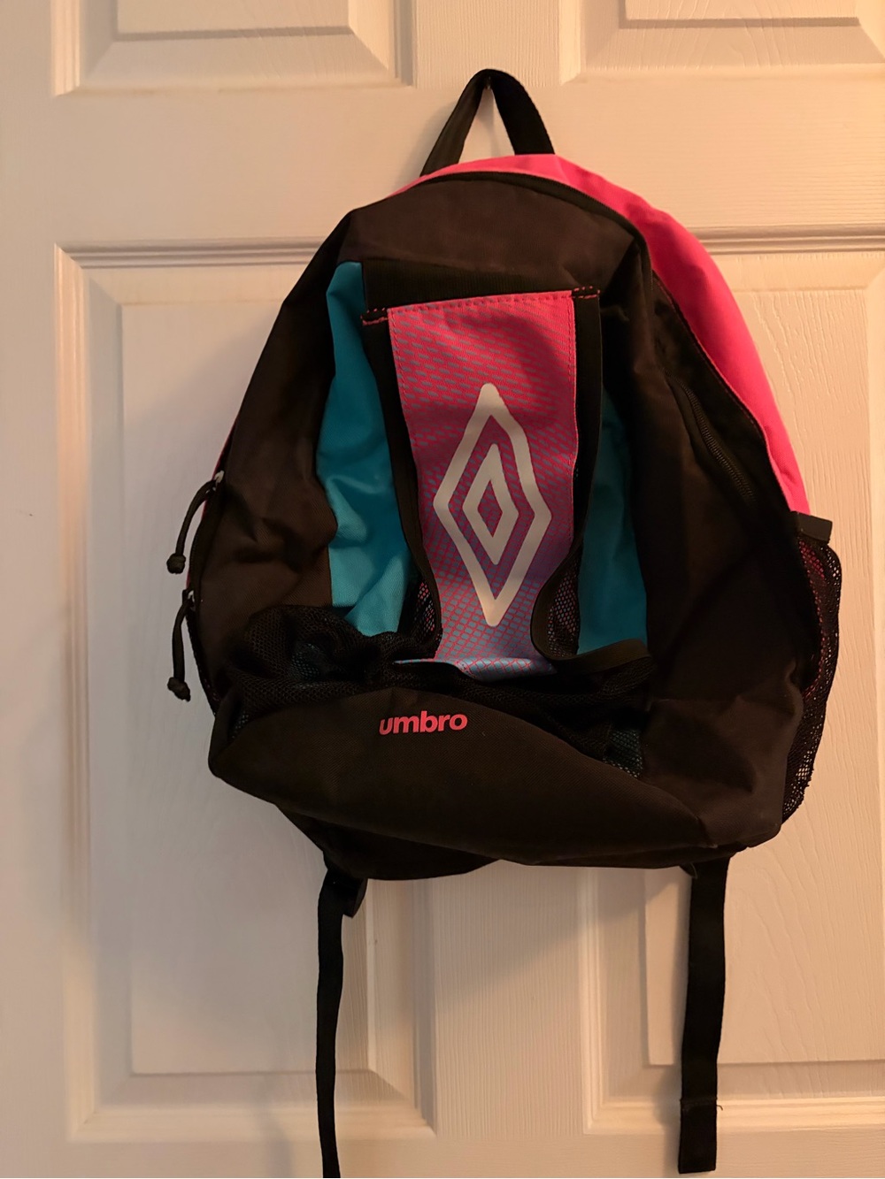 Umbro Black Backpack with Pink & Teal Panels